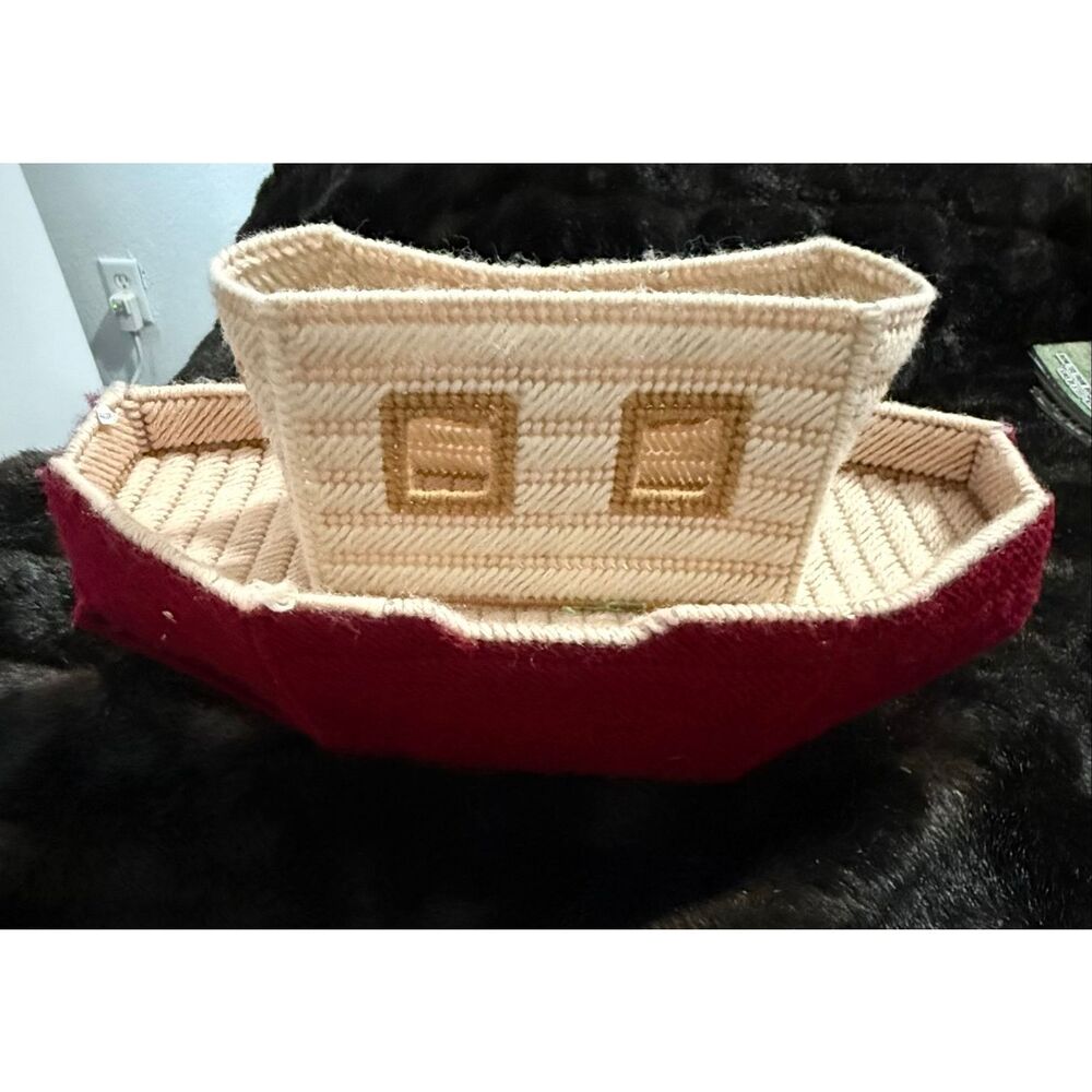 Noahs Ark Needlepoint 60s 70s VTG with Animals x 2 Handmade